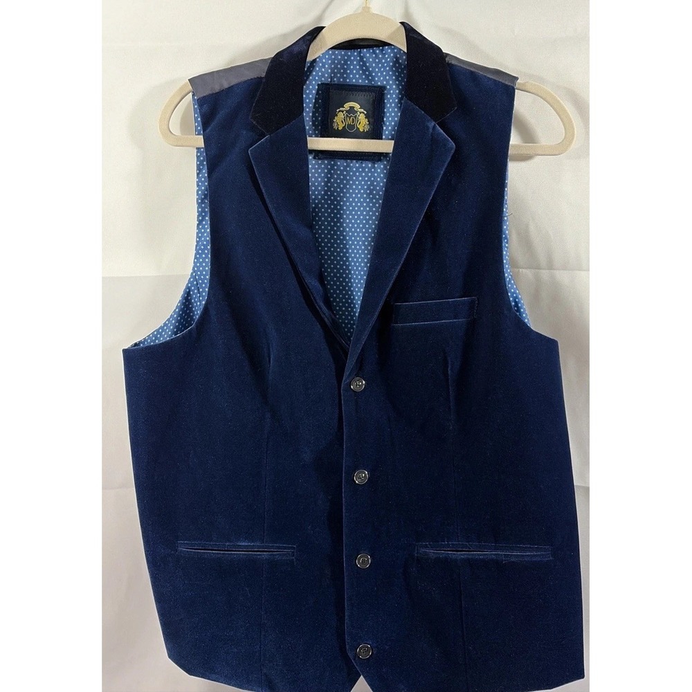 Marc Darcy velvet lapel two-pocket smart formal waistcoat in blue 44R - Picture 2 of 11